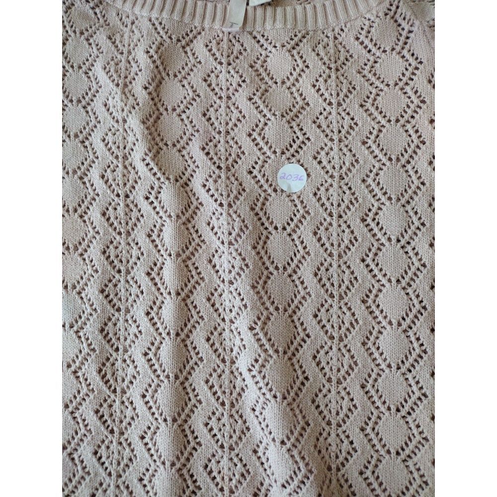 Frenchi Blouse Women XL Rose Pink Knit Crochet Sweater 100% Cotton Domed Sleeve - Picture 5 of 7